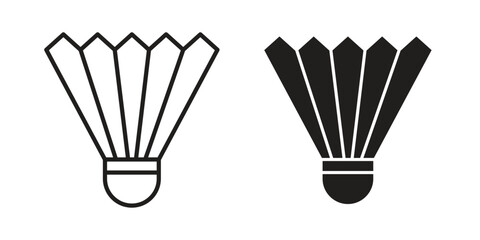 Fototapeta premium Shuttlecock icon set in black outline and fill. Editable icons