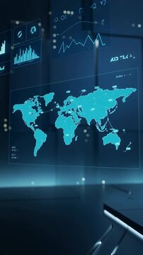 world map with binary code with technology hologram