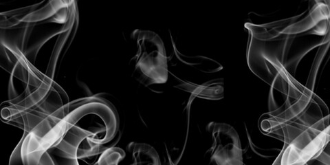 Naklejka premium Wispy white smoke swirls and ethereal vapor plumes isolated on black background