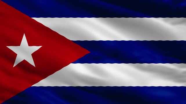 Cuba National Flag Waving, Realistic 3D Animation of Cuban Flag with Red Triangle and White Star