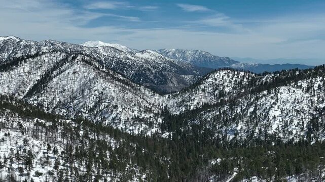 Snow Covered San Gabriel Mountains Aerial Shot of Ridges Orbit L California USA