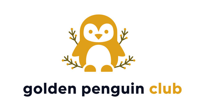 Golden penguin logo on white background for branding