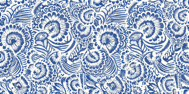 Intricate blue and white floral pattern resembling traditional ceramics