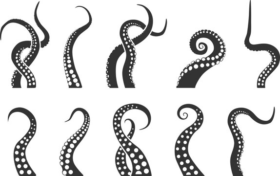 Octopus tentacles silhouette set, Tentacles silhouette, Tentacles clipart, Tentacles vector -V02.