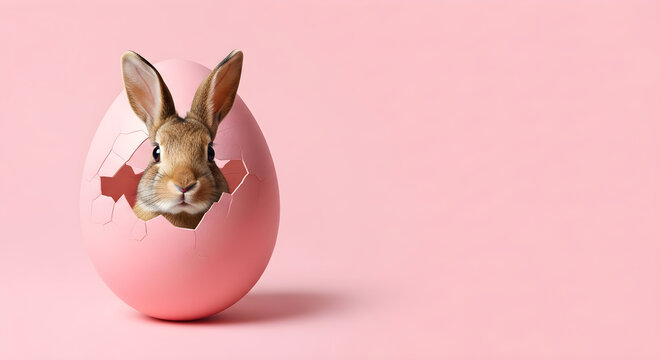 Easter sunday celebration with pink easter egg and bunny portrait