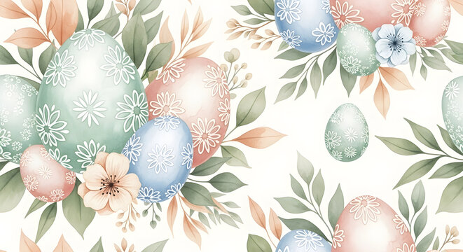 Easter sunday eggs and florals pattern background