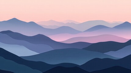 Obraz premium Serene mountain landscape at twilight with soft pink and blue hues creating a peaceful vista