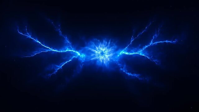 Abstract dark background with bright blue energy core and lightning streams