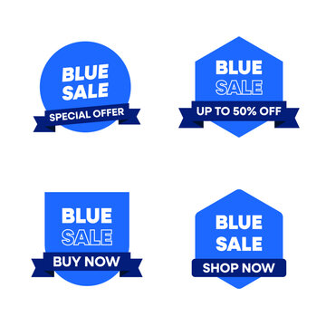 Blue Sale Badge Set with Ribbon &ndash; Special Offer Discount Promotion Labels