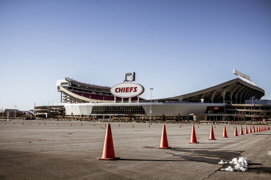 Kansas City Chiefs Arrowhead Stadium coned off during winter, Kansas City, Missouri, January 2016