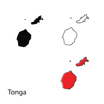 Tonga country map silhouette with national flag colors and outline set on transparent base