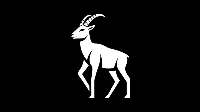 Majestic white mountain goat or ibex silhouette illustration standing against a stark black background, minimalist wildlife graphic.