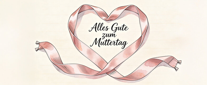 Ribbon in Heart Shape with "Happy Mother&rsquo;s Day" Text Written Inside in German