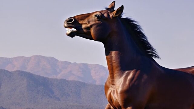 majestic brown horse standing proudly in front of mountains
