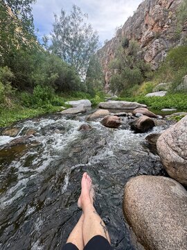 hiker on the river