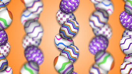 Vibrant patterned eggs are scattered across a warm gradient field with soft lighting. The depth of field creates a sense of continuous falling motion. © SC studio 