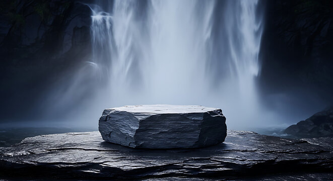Iceberg in misty waterfall
