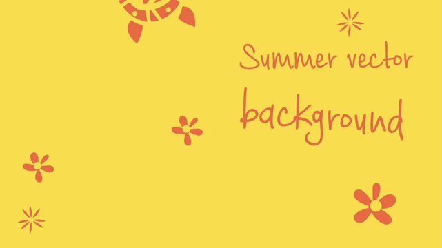 Slow walking stylized turtle on a bright yellow background. Summer vector animation of a cute sea tortoise. Minimalist flat design character for children's education, cartoons, and seasonal marketing.