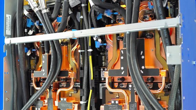 Big data gpu ai robot modern server center computer pc. Bitcoin and crypto mining farm. High tech server computers at work, data center modern supercomputer.