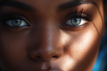 Fototapeta premium Close up of a woman's face with dramatic lighting defining her skin texture