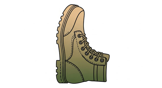 A vector graphic illustration of a green and tan combat boot