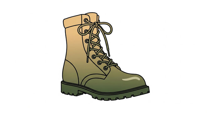 A vector graphic illustration of a green military boot with laces