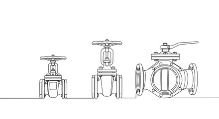 A set of industrial valve icons in a minimal line art style © Ponki