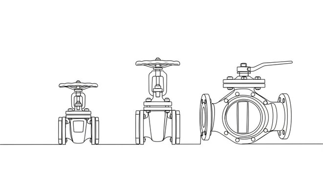 A set of industrial valve icons in a minimal line art style