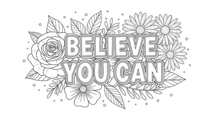 Fototapeta premium Black and white illustration with text and floral patterns