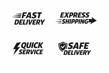 Fast delivery and quick service icons for safe express shipping