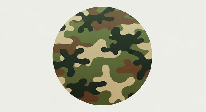 A vector graphic illustration of a camouflage pattern in a circle