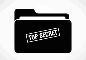 A stylish solid black folder icon silhouette with a top secret stamp label for secure document management and sensitive data files