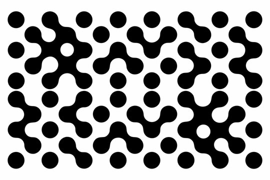Black and white abstract pattern with connected circles and dots design