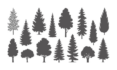 Fototapeta premium Collection of dark grey tree silhouettes white