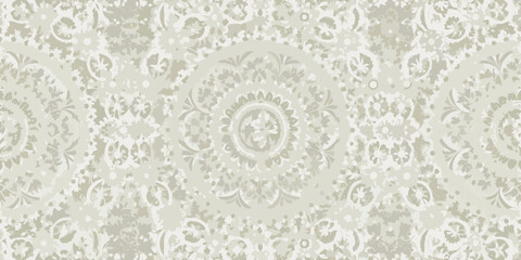 Intricate damask pattern with floral and geometric motifs in neutral tones © Lolita