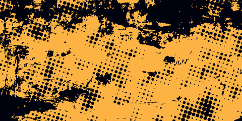 Edgy abstract background combining bold paint streaks and halftone elements in a striking black and yellow color scheme. © Pandawa
