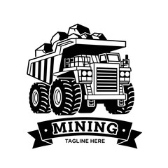 Heavy Duty Mining Dump Truck Hauling Ore Black and White Illustration. © faizz