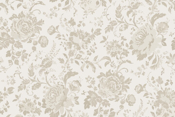 Obraz premium Elegant floral pattern with repeating rose motifs in pale beige tones