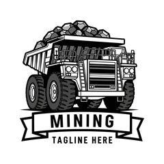 Heavy Duty Mining Dump Truck Hauling Rocks Logo Design. © faizz