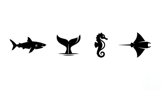 Marine Life Silhouettes Ocean Creatures.