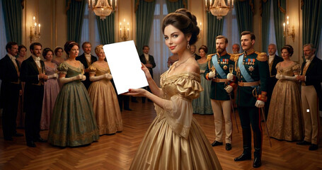 Fototapeta premium romantic 3d book mockup on a costume ball in the style of 19th century Paris