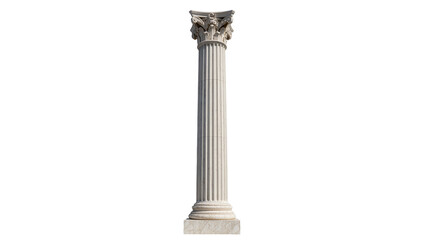 Ornate classical Corinthian column, a majestic architectural element crafted from light marble with a detailed capital and fluted shaft, isolated PNG © Johnson