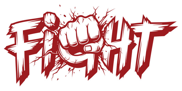 Fist formed typography with aggressive red color scheme and bold design