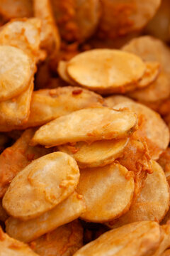 Crispy Battered Potato Slices golden brown deep fried or Traditional Potato Bajia