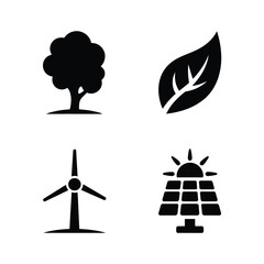 Sustainable Energy Icons Tree Leaf Wind Turbine Solar Panel Collec © Arafat