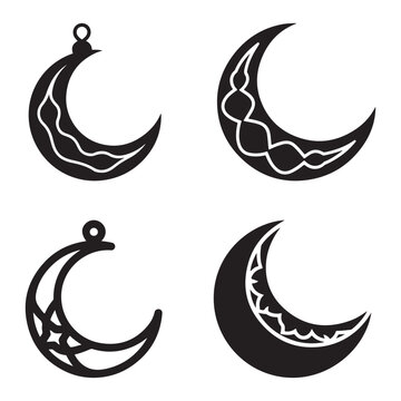 Stylized crescent moon with geometric Islamic ornament Ramadan theme illustration