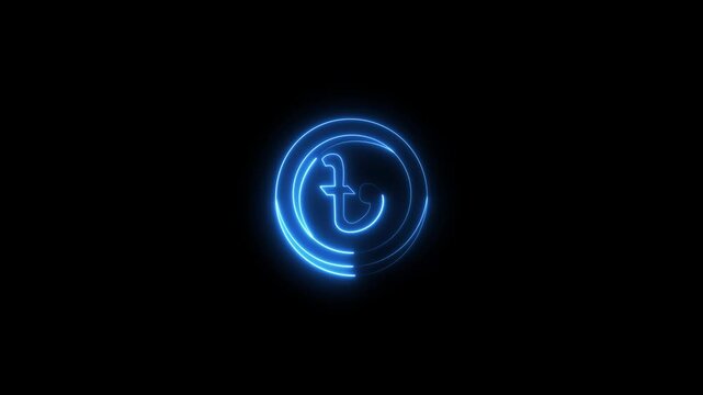 4K Neon Glowing Bangladeshi Taka Currency Symbol Animation - Vibrant Blue BDT Sign Motion Graphic on Black Background.