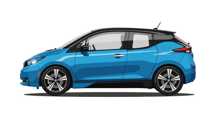 Fototapeta premium Blue Electric Car Side View.