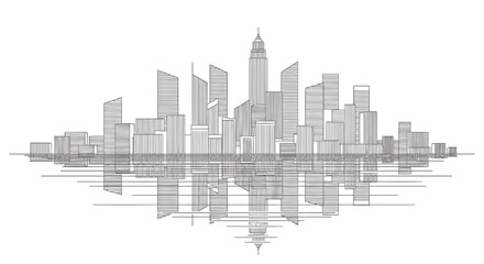 Fototapeta premium Vector city skyline illustration with reflection