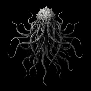 Abstract Cthulhu Creature in Black and White